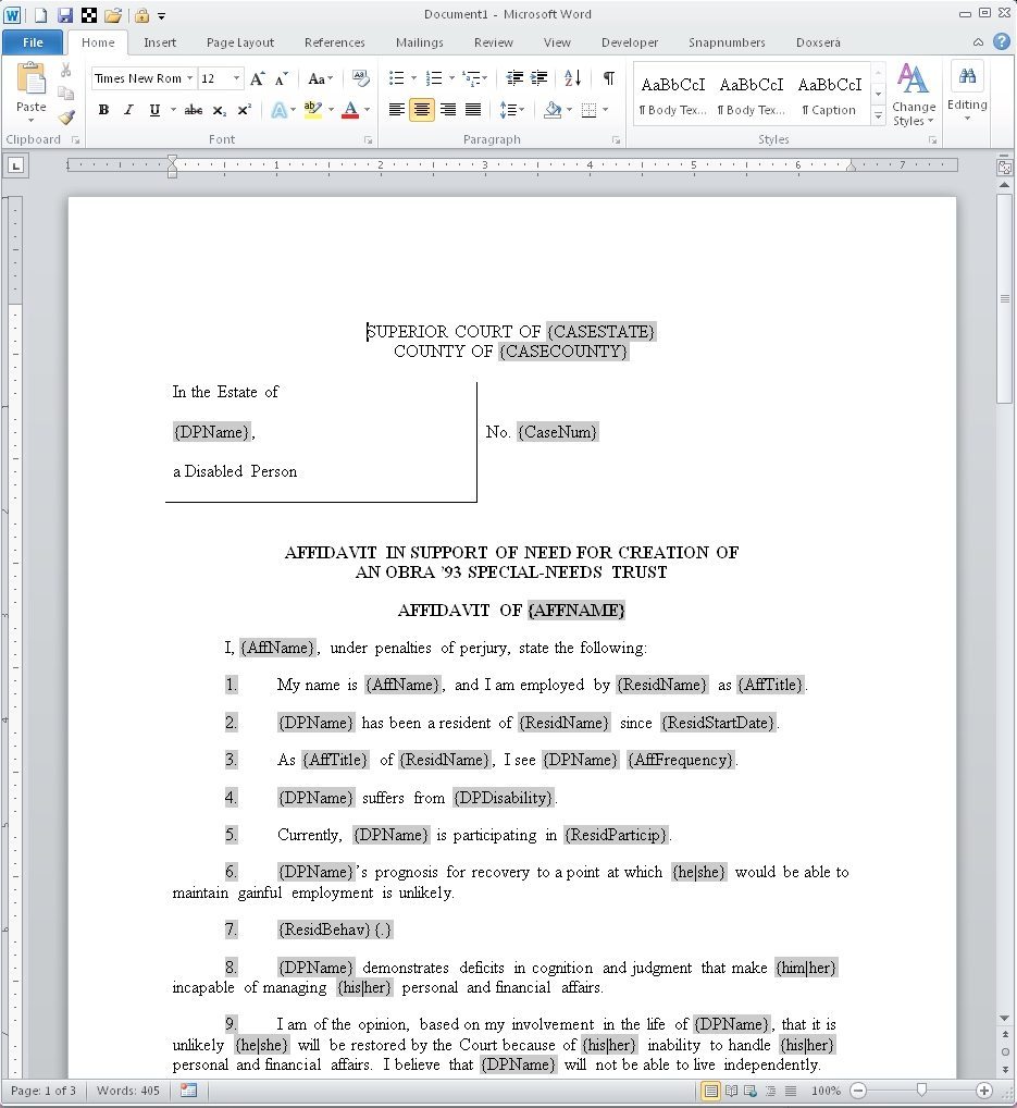 Abby Before Microsoft Word document template with automated fields