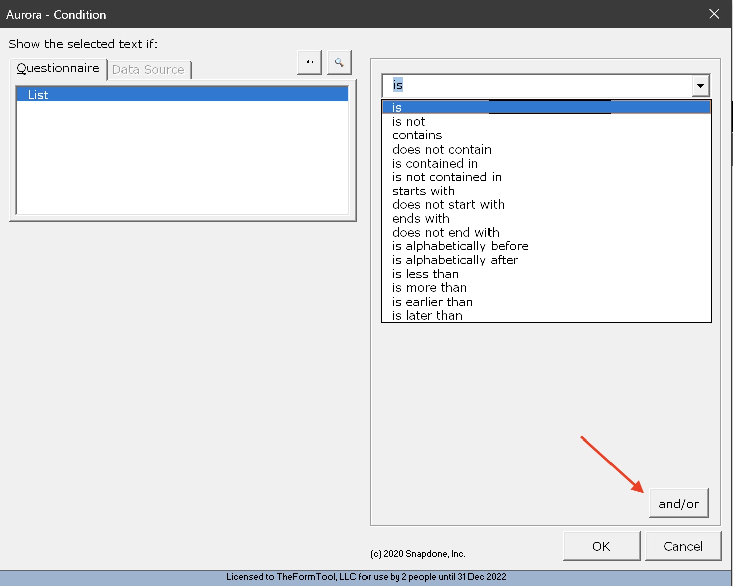 Conditions Window