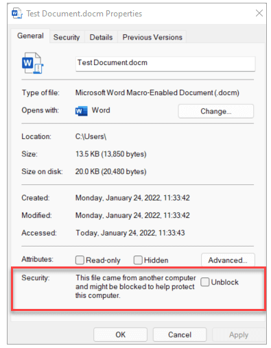 Unblocking VBA after Microsoft security block Unblock a download