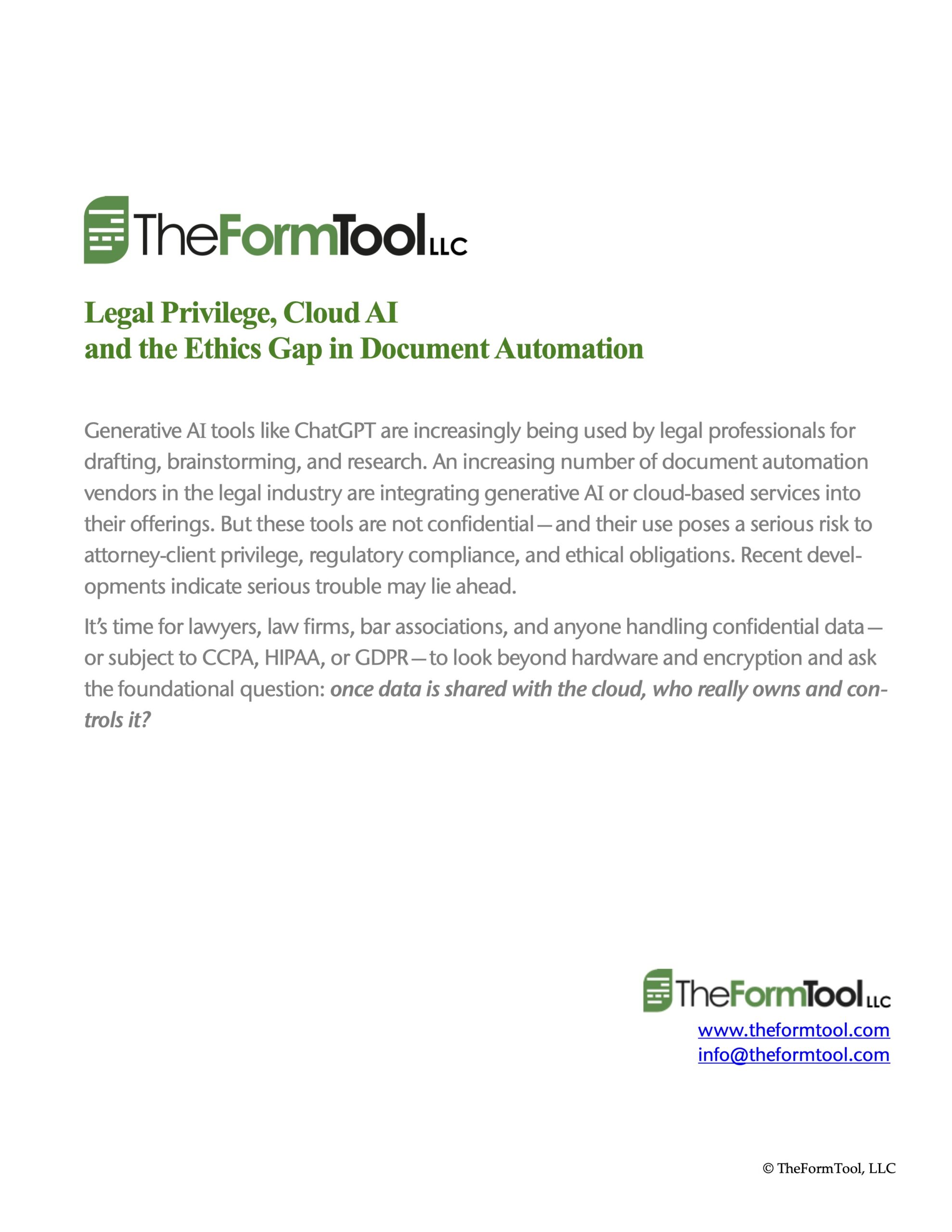 Bar AI Priveilege cover | TheFormTool Link to "Legal Privelege" white paper